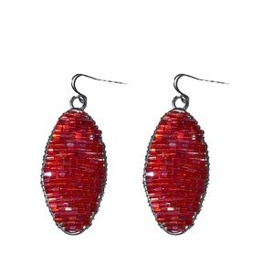 WOMEN’S Wire Wrapped Dangle Red Irridescent Bead Teardrop Earrings